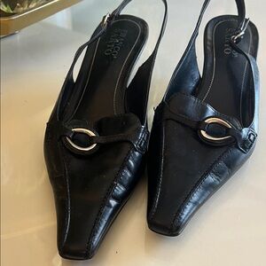 Franco Sarto Black Leather Slingback Heels